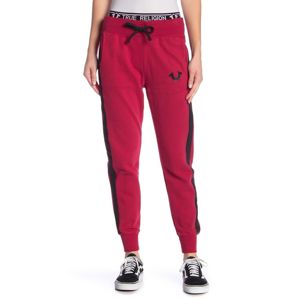True Religion Red Track Pants with Black Side Stripes